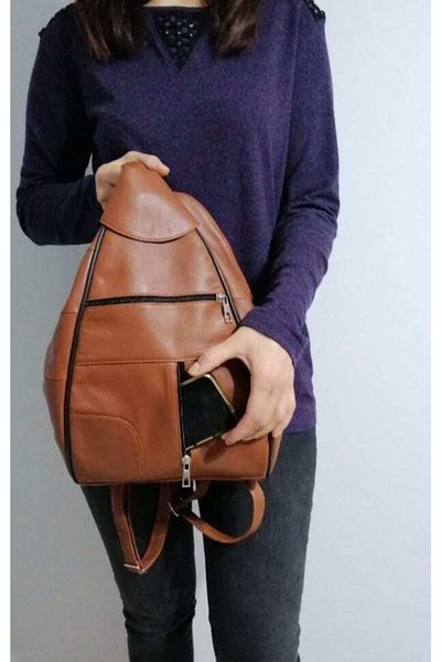atter Δερμάτινο Γυναικείο Tan Backpack Μίνι Δερμάτινο Πορτοφόλι