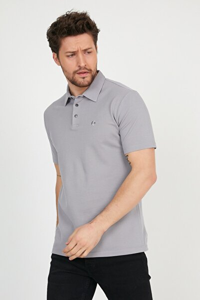 ENQUE تي شيرت رجالي أساسي بياقة بولو بلون رمادي مريح