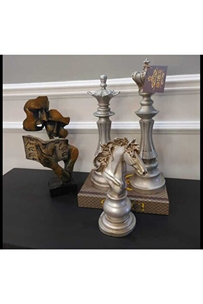 SZN DEKOR 3'lü Satranç Seti , Santraç Taşı, Şah,vezir,at ,santranç Biblo