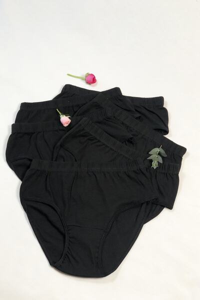 Tutku Kadın Siyah Likralı 6'lı Ribanalı Yüksek Bel Bato Pamuk Külot