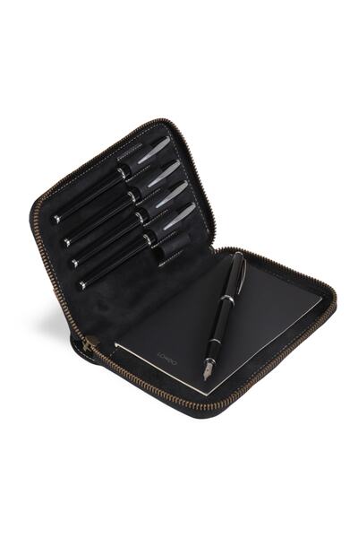 LONDO Suport pentru notebook din piele naturală cu fermoar și slot pentru sti...