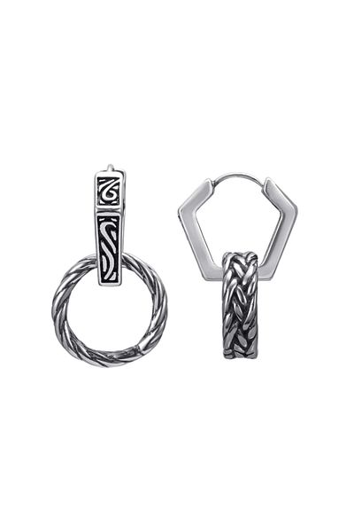 northstarshop Large Antique Weave Design Snap-on Hexagon Tribal Men's 316l Steel Earrings (pair) with Hoop Accessories?