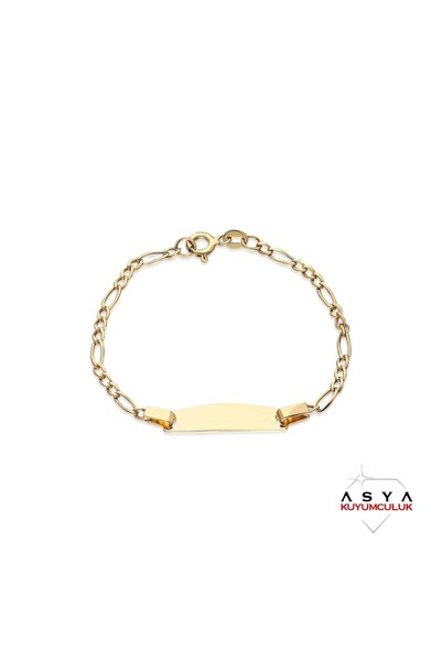 ASYA KUYUMCULUK Plakalı Isim Yazılabien 14 Ayar Altın Çocuk Künyesi