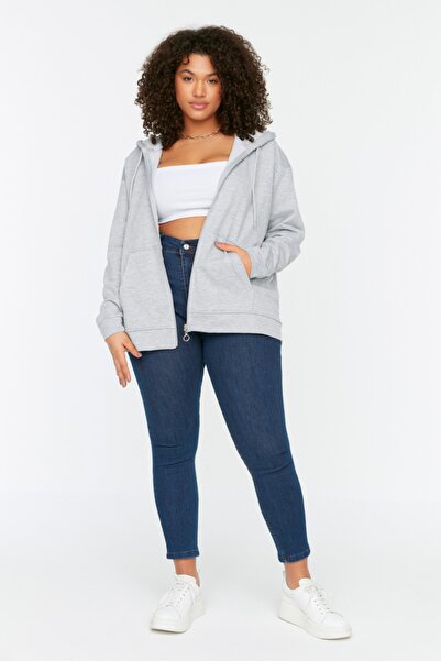 Trendyol Curve Plus Size Sweatshirt - Gray - Oversize