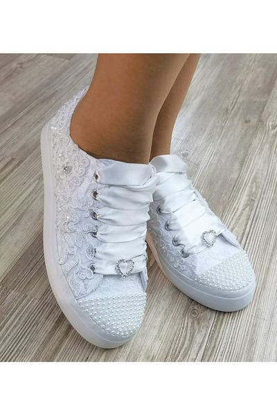 Ayakkabı Tutkusu Stilo ® Pantofi de mireasa Alb Applique Panglica de satin alb Pantofi de mireasa confortabili