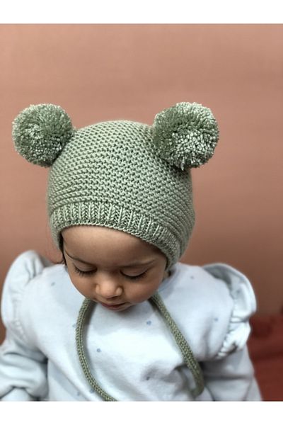 DERY BABY Unisex Pompom Baby Knitted Bonnet Beanie-water green