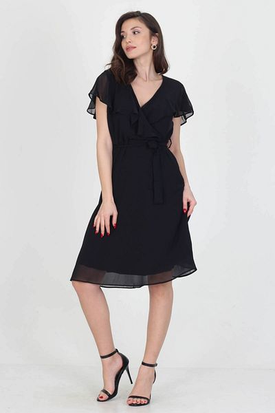 Neşeli Butik Γυναικείο Μίντι Μήκος Νέας Σεζόν Φόρεμα σιφόν με διπλό γιακά με μανίκι άγγελο Ry8081