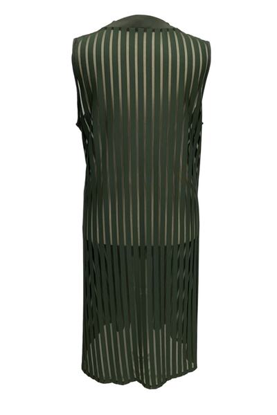 HESNA Green Stone Embroidered Long Mother's Evening Dress Vest with Brooch