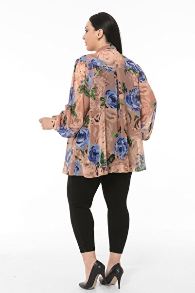 DISENTIS MODEST Πουκάμισο σιφόν μινκ με floral σχέδιο μεγάλου μεγέθους με κασκόλ και μανσέτες