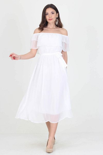 Neşeli Butik Γυναικείο φόρεμα σιφόν με λεπτομέρεια με γιακά Madonna New Season Ry8060
