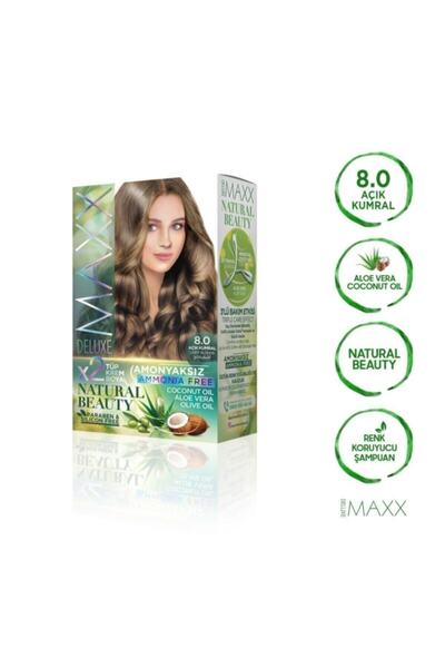 MAXX DELUXE Natural Beauty Amonyaksız 8.0 Açık Kumral Saç Boyası Seti