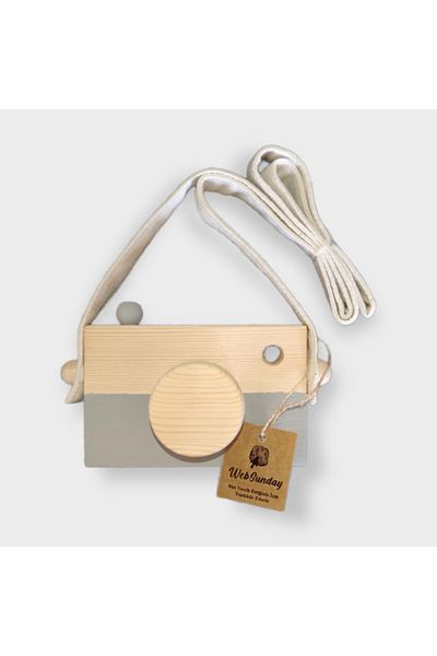 websunday Wooden Waldorf Photo Camera, Educational Baby Camera Toy 2 3 4 5 6 Years Old Boy Girl-grey