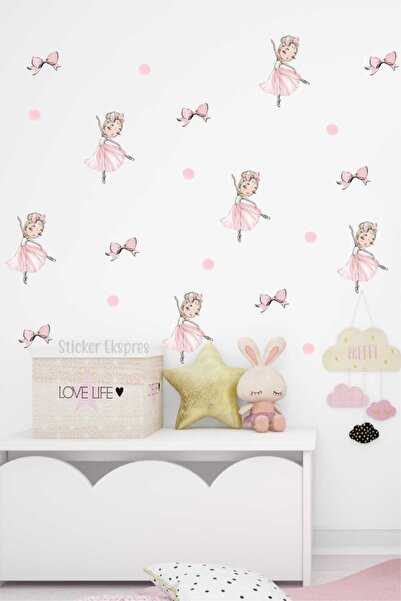 Sticker Ekspres Sarı Saçlı Balerin Set Çocuk Odası Duvar Sticker