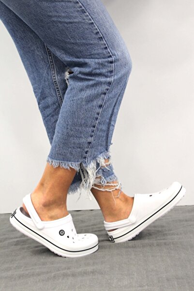 solariz Beyaz Siyah Unisex Yazlık Plaj Terlik
