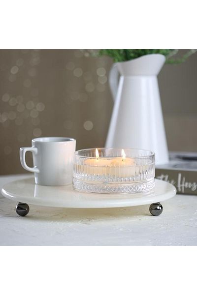 Akayev Marble 28 cm White Round Presentation Holder with Smoked Bead Legs