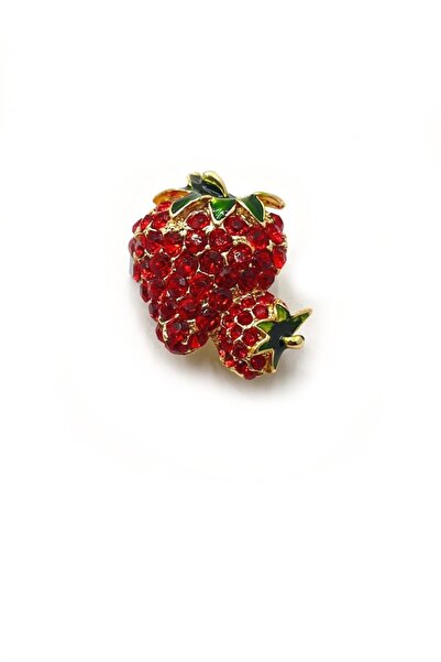 Esra Pamir Taşlı Çilek Altın Renk Broş