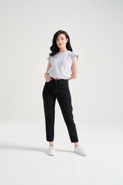 Hergün Moda Ženske Visok struk boyfriend farmerke crne