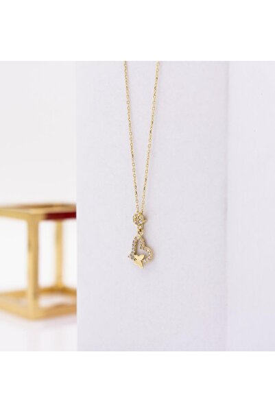 Latif Kuyumculuk 14 Ayar Altın Taşlı Kalp Kolye Ltfkly876