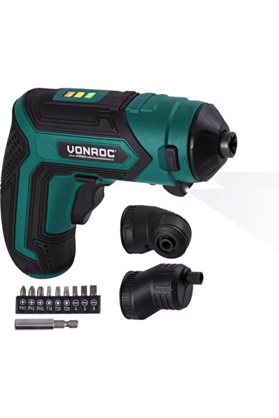 VONROC Akülü Tornavida – 4v – Dahil. Uç Tutucu, Eksantrik Ve Açılı Bağlantı, Uç Seti Ve Şarj Cihazı