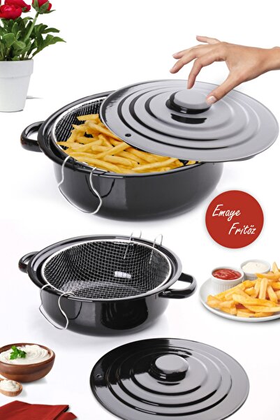 Anadolu Saray Çarşısı Yanmaz Yapışmaz Süzgeçli Emaye Fritöz Kızartma Tenceres...