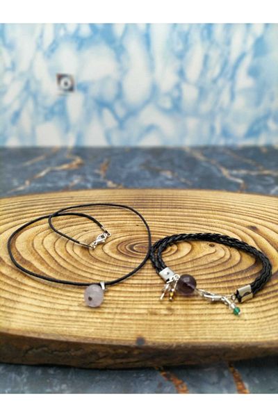 By Damla Collection Natural Stone Scorpio Bracelet+necklace Gift- Amethyst Stone-unisex