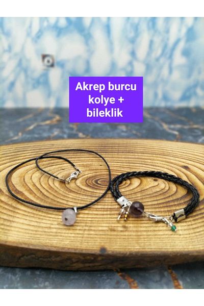 By Damla Collection Natural Stone Scorpio Bracelet+necklace Gift- Amethyst Stone-unisex