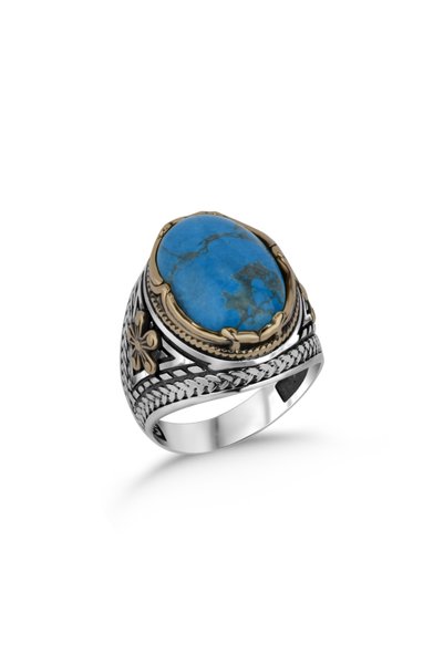 Argento Silver Firuze Turkuaz Taşlı 925 Ayar Gümüş Erkek Yüzük