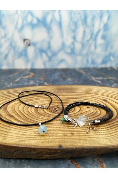 By Damla Collection Natural Stone - Pisces Bracelet + Necklace Gift - Moon Stone - Unisex