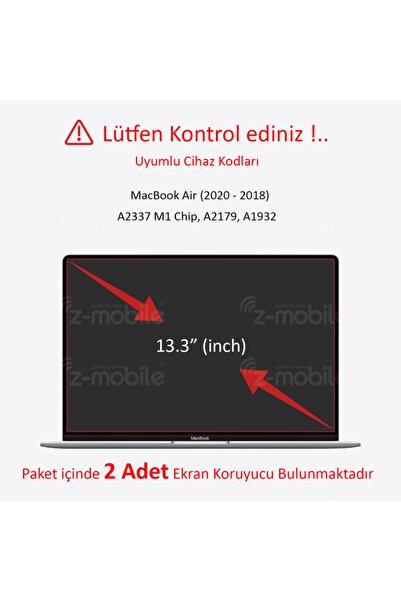 ZMOBILE Macbook Air 13.3' Ekran Koruyucu Nano Esnek Kırılmaz Koruyucu A2337 A2179 A1932 Uyumlu 2 Adet