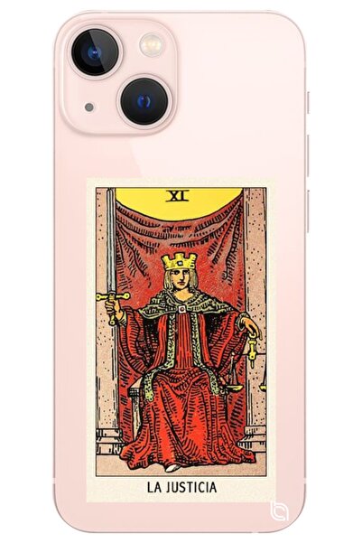 WANNA PROTECT Iphone 13 Tarot Justice Desenli Desenli Şeffaf Silikon Telefon ...