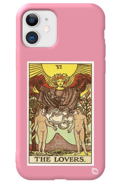 WANNA PROTECT iPhone 12 Pink Premium Velvet Inside Tarot Lovers Patterned Sil...