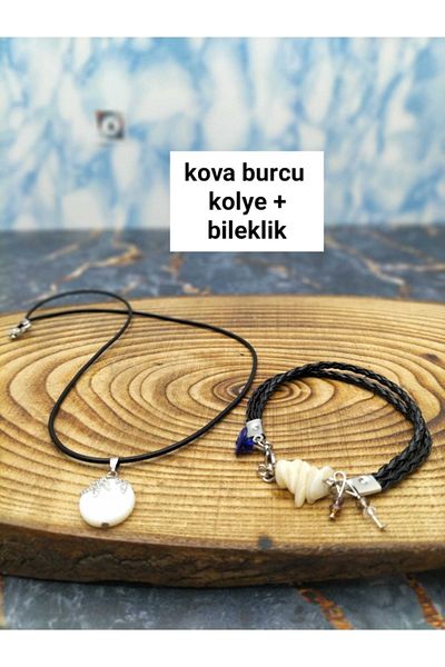 By Damla Collection Natural Stone - Aquarius Bracelet + Necklace Gift - Mother of Pearl Stone - Unisex