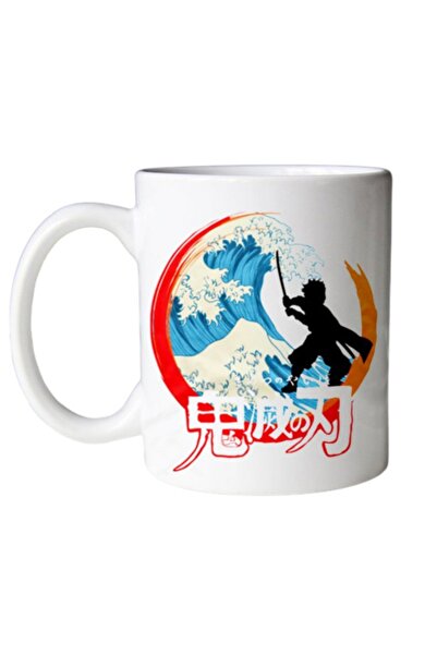 ART HEDİYE كوب كاتسوشيكا هوكوساي The Great Wave Samurai مطبوع على الجانبين