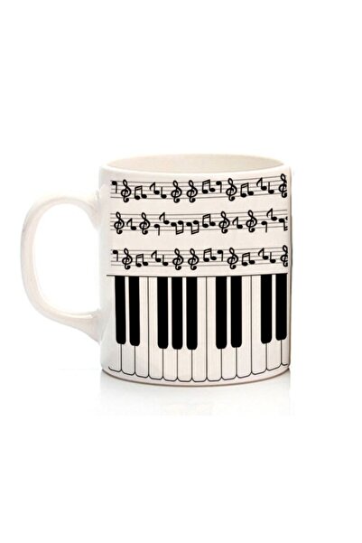 ART HEDİYE Notalı Ve Piyano Desenli Iki Tarafı Baskılı Kupa Bardak