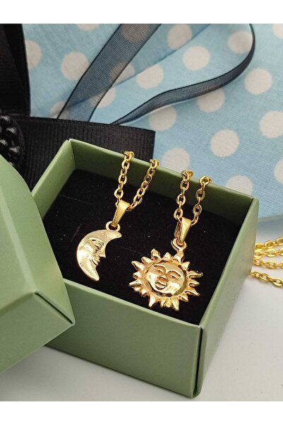 Shopiolog Ay Ve Güneş Sevgili Ay'ın Güneş'e Aşkı Sevgili Kolyesi Altın Kaplam...