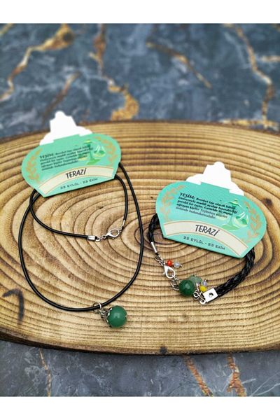 By Damla Collection Natural Stone - Libra Zodiac Bracelet + Necklace Gift - Jade Stone - Unisex