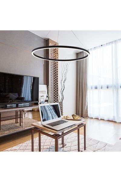 Genel Markalar Modern Dekoratif Halka Sarkıt Pro Avize 3000k Siyah Çap.100cm