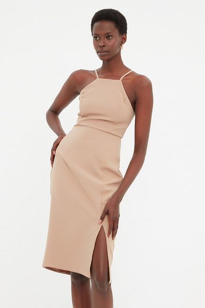 Trendyol Collection Tkané šaty s hnědým tkaným páskem TWOSS19BB0501