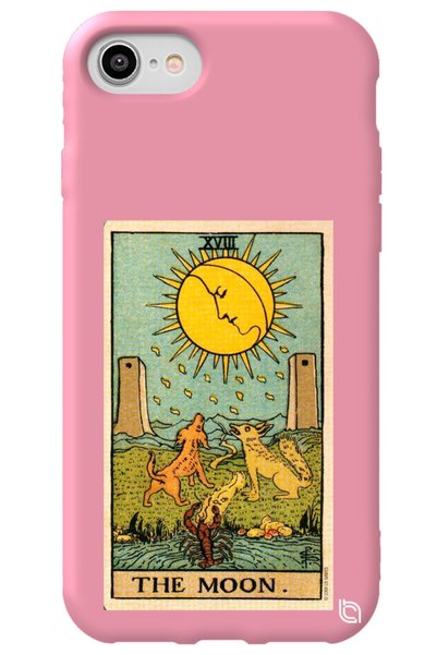 WANNA PROTECT iPhone 7 Pink Premium Velvet Inside Tarot Moon Patterned Silico...
