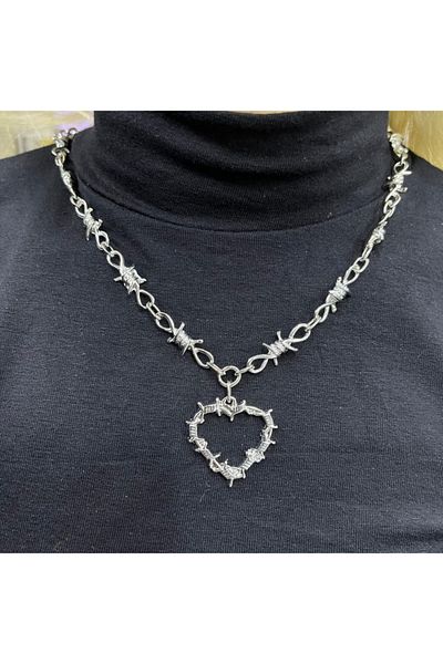 Köstebek Gothic Punk Wire Heart Barbed Necklace
