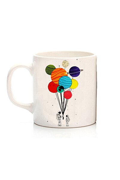 ART HEDİYE كوب كوب مطبوع على الجانبين لرواد الفضاء يحملون بالونات