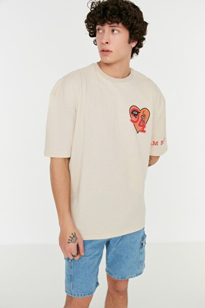 Trendyol Collection Τυπωμένο πέτρινο μπλουζάκι μεγάλου μεγέθους - κοντό μανίκι TMNSS22TS0609