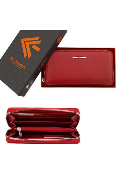 Eminsa Red Genuine Leather Women's Wallet with Hand Holder