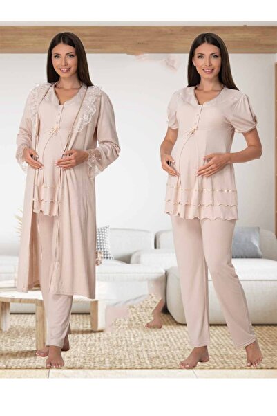 kaktüslohusa Effort Kadın Lohusa Hamile Pijama Takımı Ve Sabahlık Set 8024