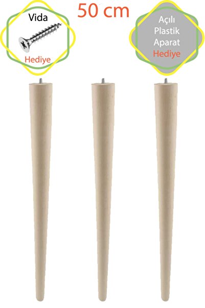 Evnalia Picior brut din lemn 50 cm Set de 3 masă din lemn Masă de cafea Picior Zigon