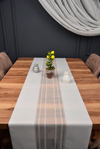 FemsBrown Față de masă cu dungi de culoare crem model Laser croială Runner