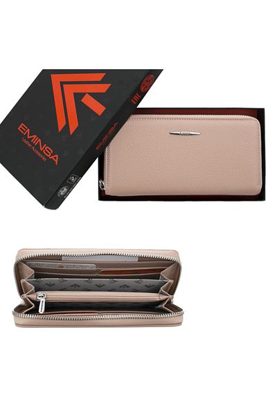 Eminsa Powder Genuine Leather Women's Wallet with Hand Holder