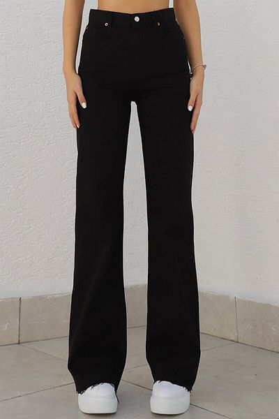 Trn JNS Pantaloni negri Palazzo Loose Jean cu talie extra înaltă Eyşan anii 90