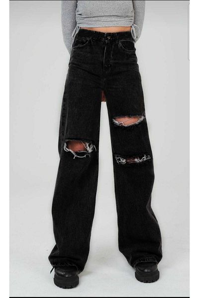 Trn JNS Pantaloni negri Palazzo Loose Jean cu talie extra înaltă Eyşan anii 90
