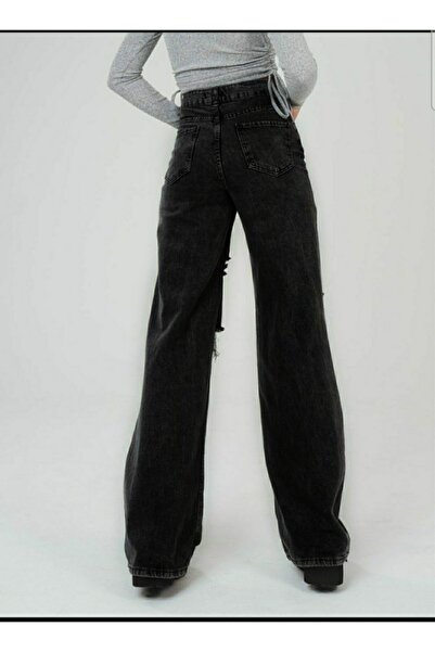 Trn JNS Eyşan 90's Black Extra High Waist Palazzo Loose Jean Trousers